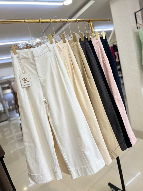Wide Leg Solid Color Trousers